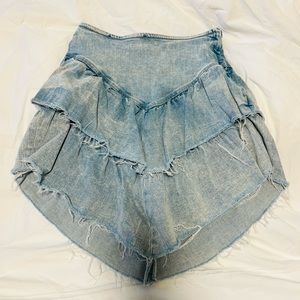 MOTHER Ruffle Mini Raw Edge Denim Skirt Size 26 [No Alterations]